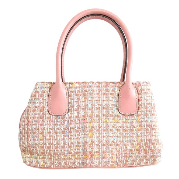 Vintage Y2K Pink Tweed Small Handbag Double Rolled Handles Barbie Pink 90s - Picture 1 of 15